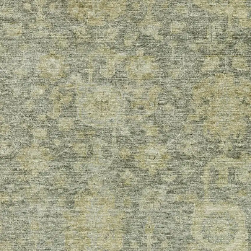 Sage And Gold Damask Washable Area Rug With UV Protection Photo 2