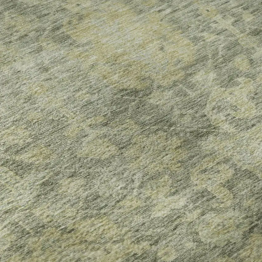 Sage And Gold Damask Washable Area Rug With UV Protection Photo 9