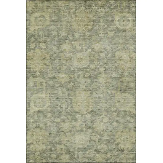 Sage And Gold Damask Washable Area Rug With UV Protection Photo 3