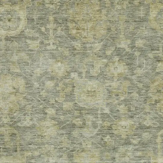 Sage And Gold Damask Washable Area Rug With UV Protection Photo 2