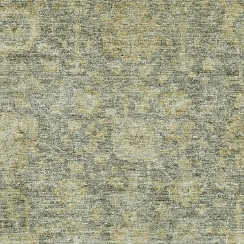 Sage And Gold Damask Washable Area Rug With UV Protection Photo 2