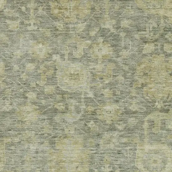 Sage And Gold Damask Washable Area Rug With UV Protection Photo 2