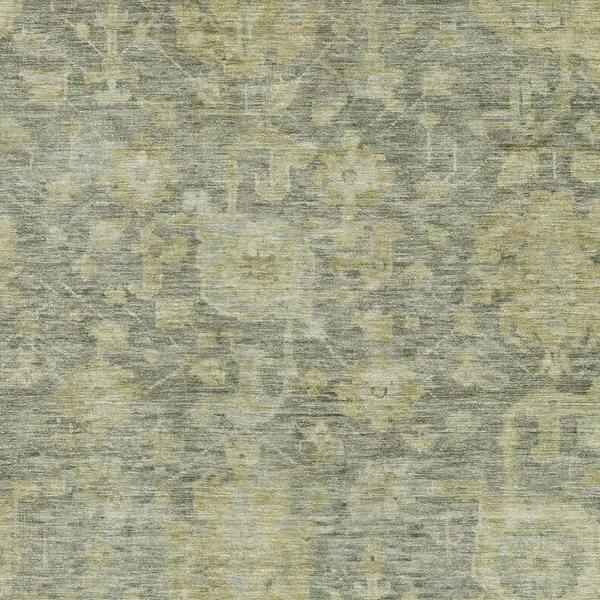 Sage And Gold Damask Washable Area Rug With UV Protection Photo 2