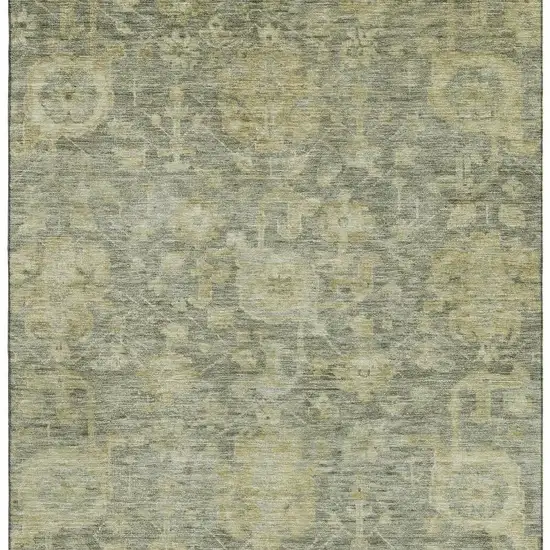 Sage And Gold Damask Washable Area Rug With UV Protection Photo 3