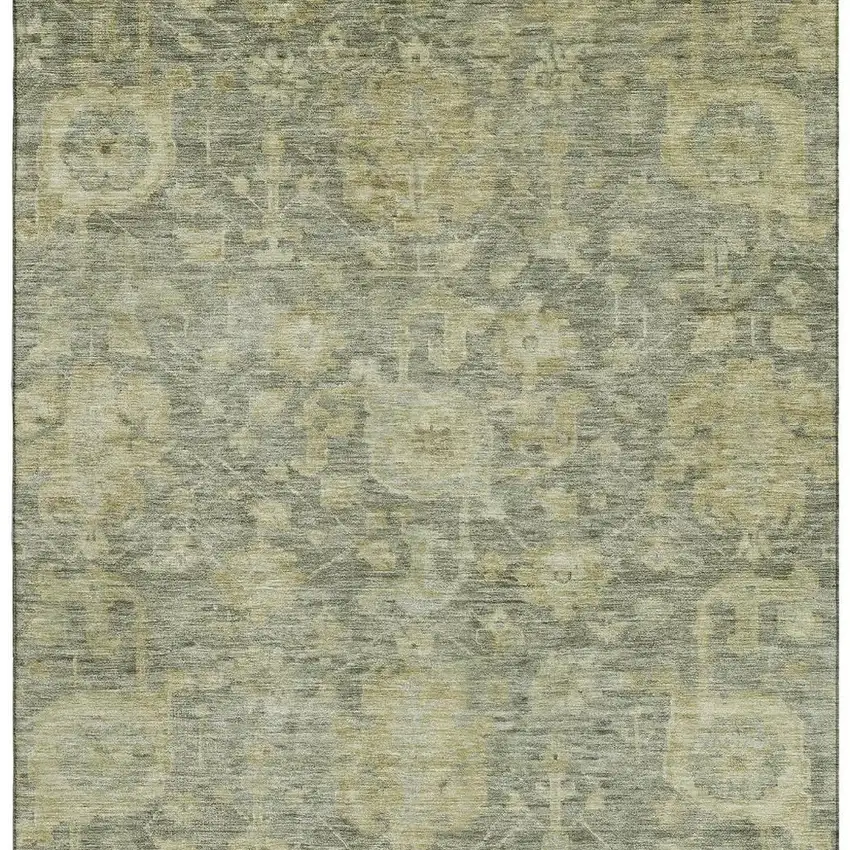 Sage And Gold Damask Washable Area Rug With UV Protection Photo 3
