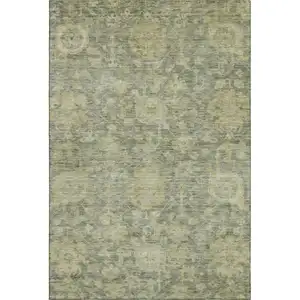 Photo of Sage And Gold Damask Washable Area Rug With UV Protection