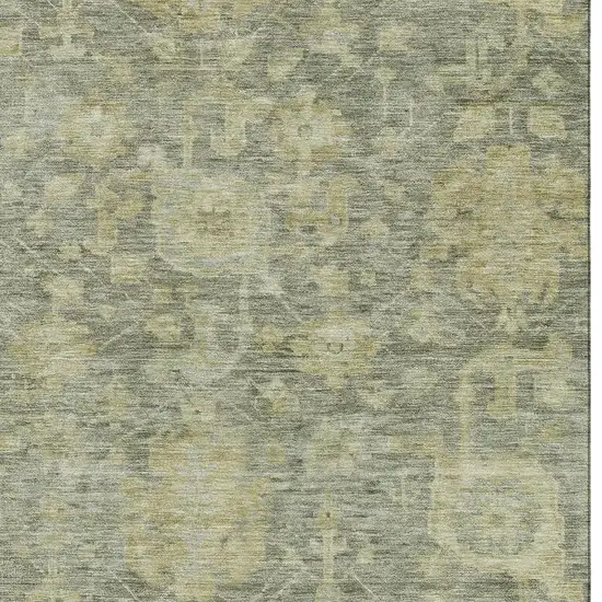 Sage And Gold Damask Washable Area Rug With UV Protection Photo 2
