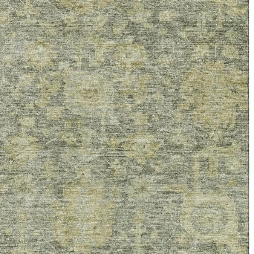 Sage And Gold Damask Washable Area Rug With UV Protection Photo 2