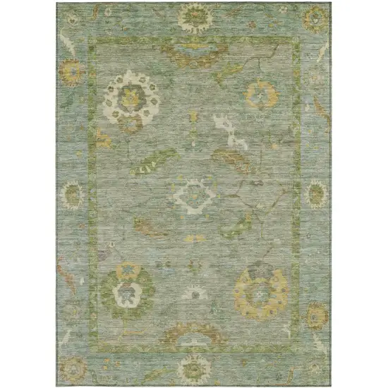Sage And Gold Floral Medallion Washable Indoor Outdoor Area Rug Photo 5