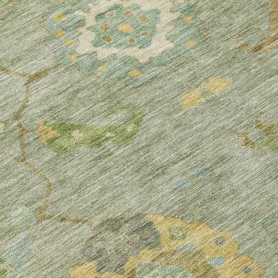 Sage And Gold Floral Medallion Washable Indoor Outdoor Area Rug Photo 7