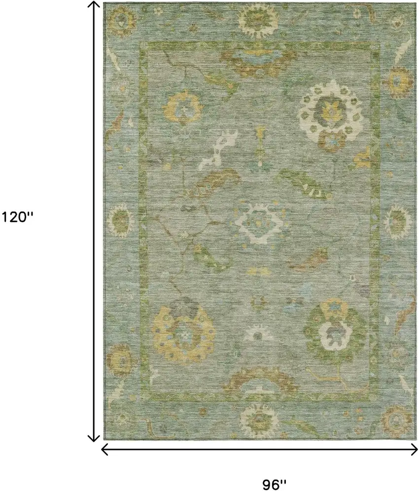 Sage And Gold Floral Medallion Washable Indoor Outdoor Area Rug Photo 3