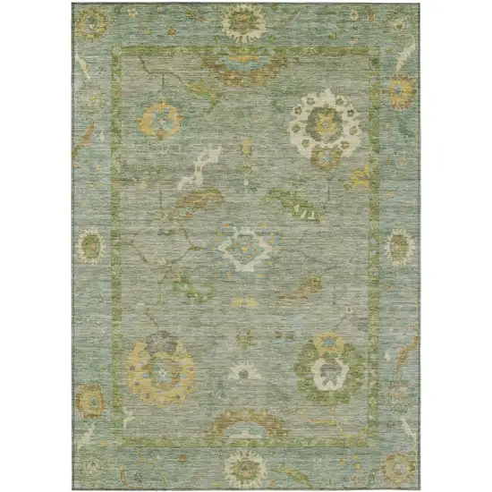 Sage And Gold Floral Medallion Washable Indoor Outdoor Area Rug Photo 2