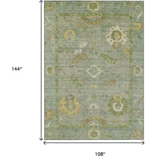Sage And Gold Floral Medallion Washable Indoor Outdoor Area Rug Photo 3