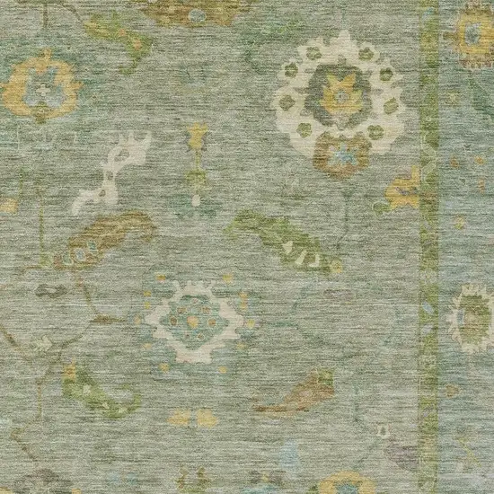 Sage And Gold Floral Medallion Washable Indoor Outdoor Area Rug Photo 6