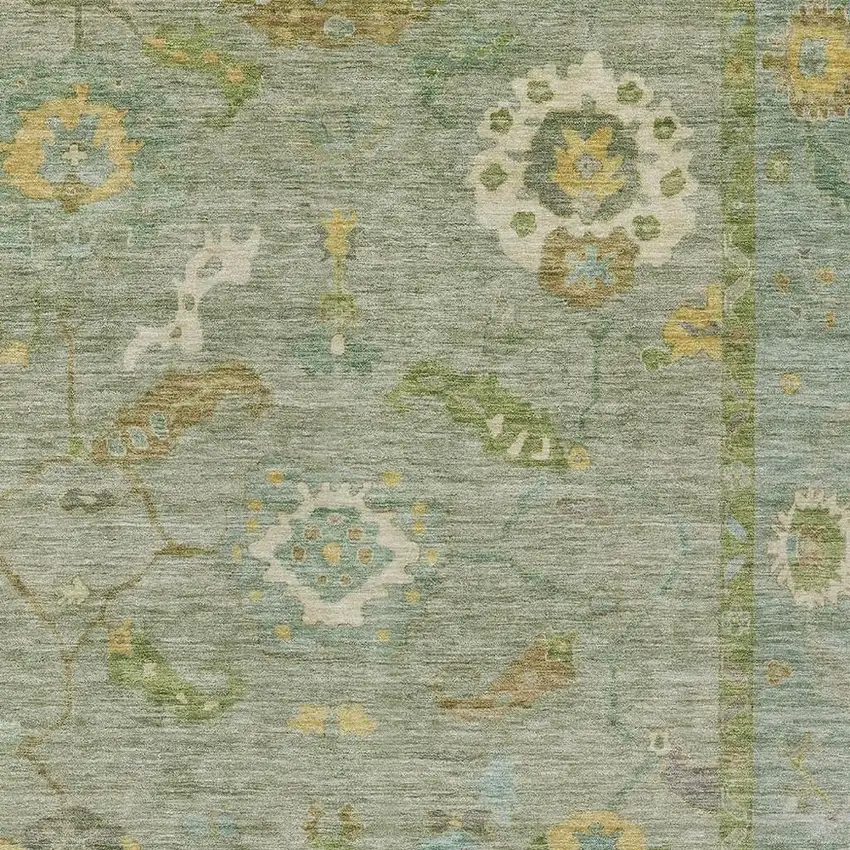 Sage And Gold Floral Medallion Washable Indoor Outdoor Area Rug Photo 6