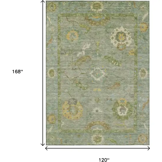Sage And Gold Floral Medallion Washable Indoor Outdoor Area Rug Photo 3