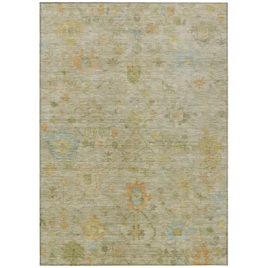 Sage And Gold Floral Washable Indoor Outdoor Area Rug Photo 1