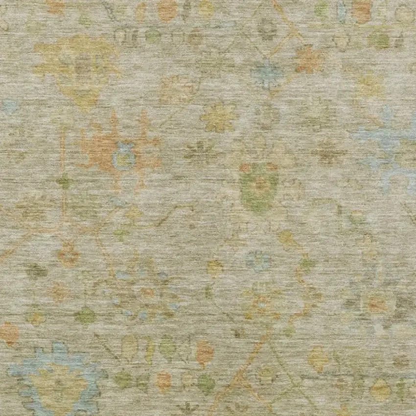 Sage And Gold Floral Washable Indoor Outdoor Area Rug Photo 3