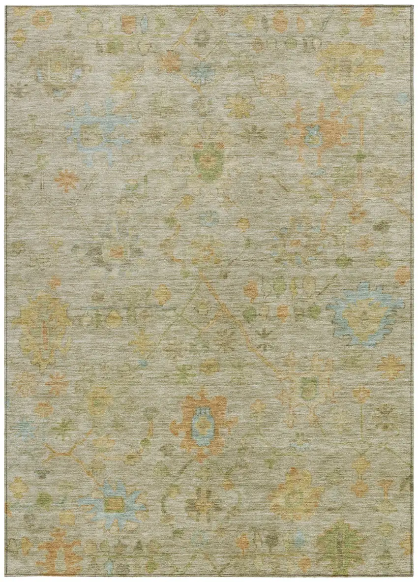 Sage And Gold Floral Washable Indoor Outdoor Area Rug Photo 4