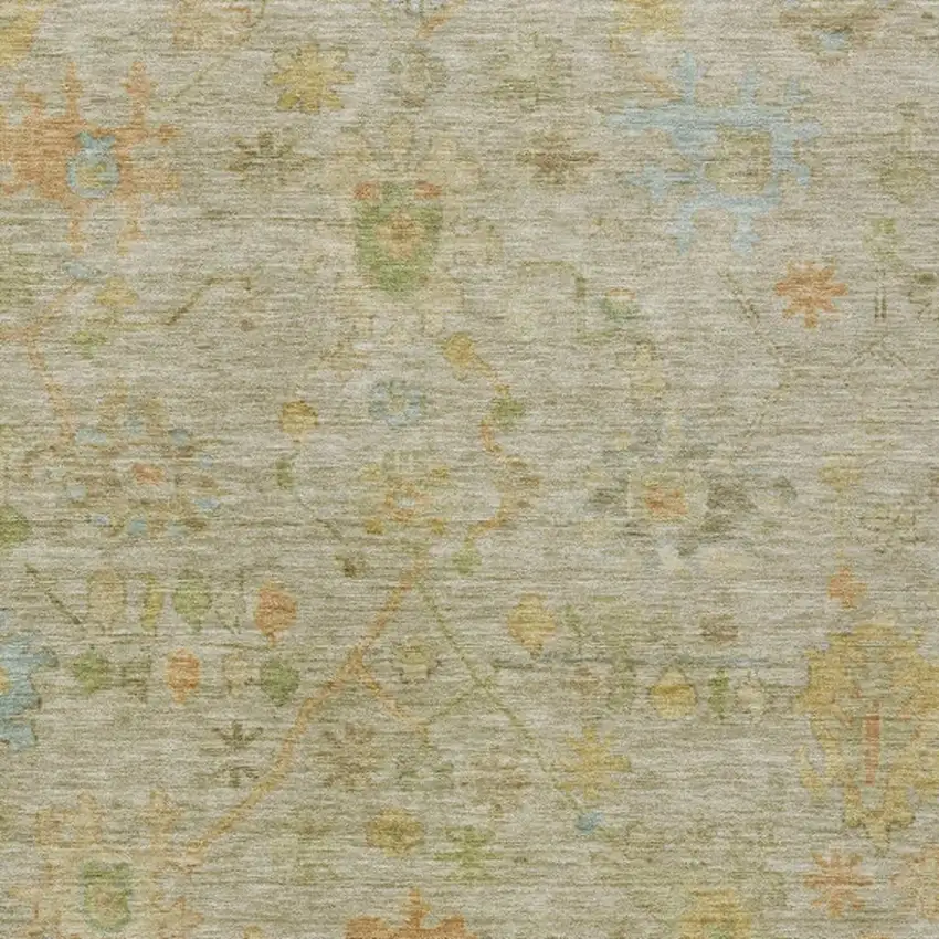 Sage And Gold Floral Washable Indoor Outdoor Area Rug Photo 3