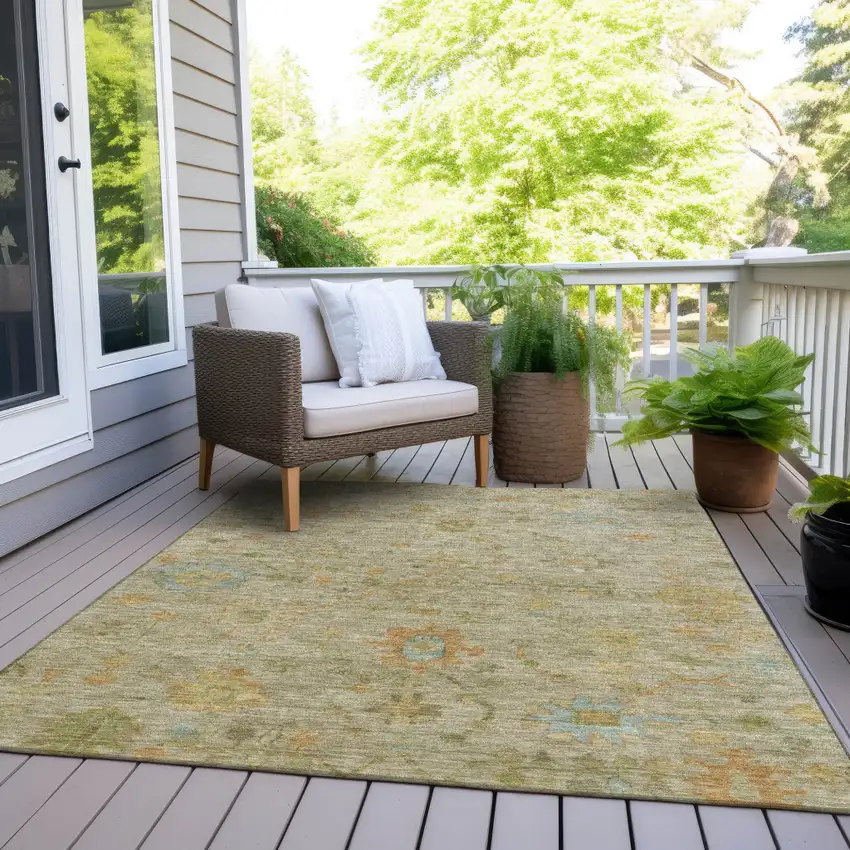 Sage And Gold Floral Washable Indoor Outdoor Area Rug Photo 9