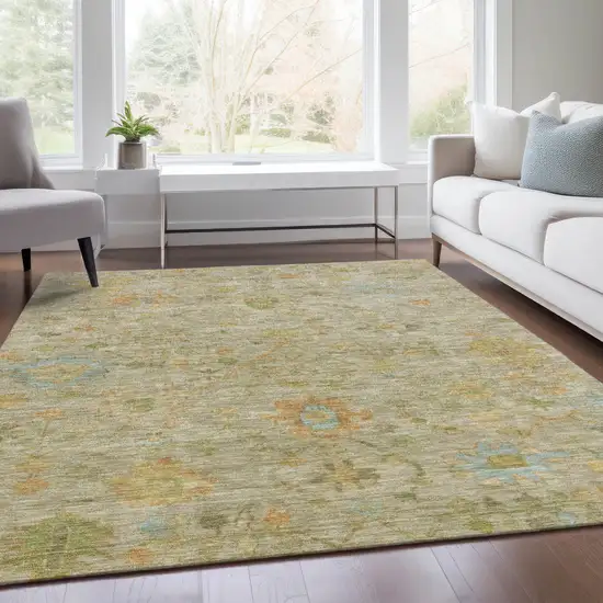 Sage And Gold Floral Washable Indoor Outdoor Area Rug Photo 8