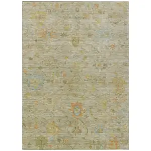 Photo of Sage And Gold Floral Washable Indoor Outdoor Area Rug