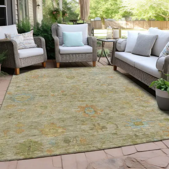 Sage And Gold Floral Washable Indoor Outdoor Area Rug Photo 5
