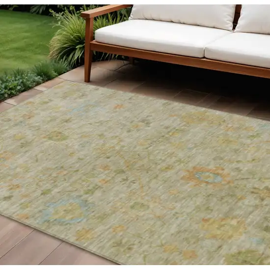 Sage And Gold Floral Washable Indoor Outdoor Area Rug Photo 2
