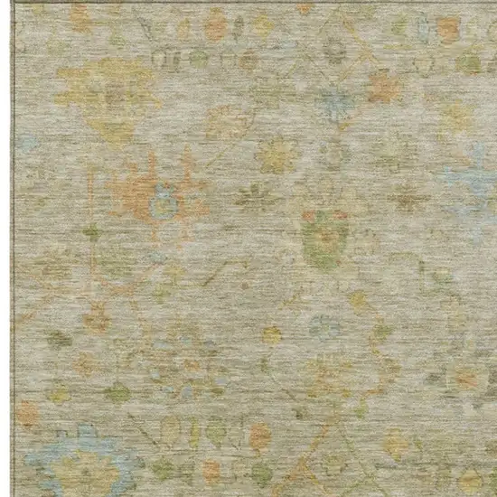 Sage And Gold Floral Washable Indoor Outdoor Area Rug Photo 3