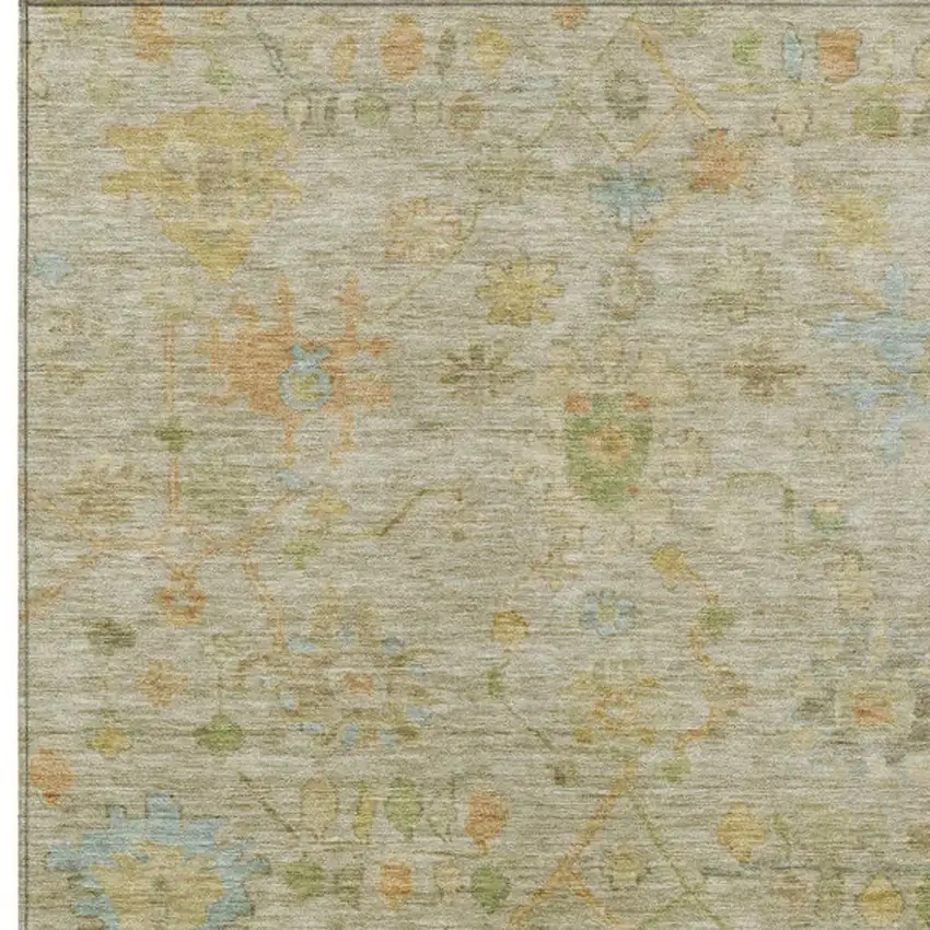 Sage And Gold Floral Washable Indoor Outdoor Area Rug Photo 3