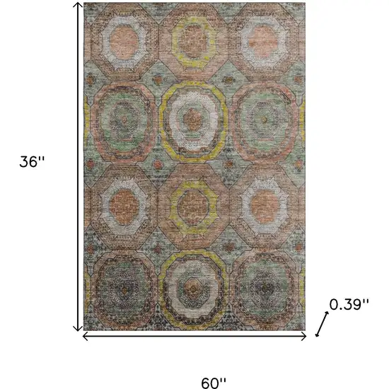 Sage And Gold Geometric Washable Area Rug With UV Protection Photo 9