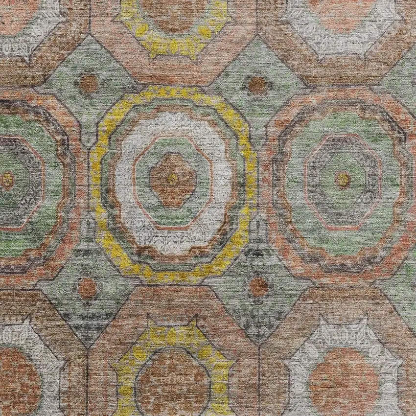 Sage And Gold Geometric Washable Area Rug With UV Protection Photo 3