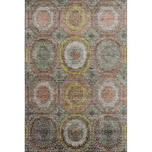 Photo of Sage And Gold Geometric Washable Area Rug With UV Protection