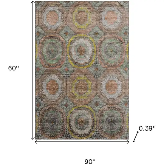 Sage And Gold Geometric Washable Area Rug With UV Protection Photo 9