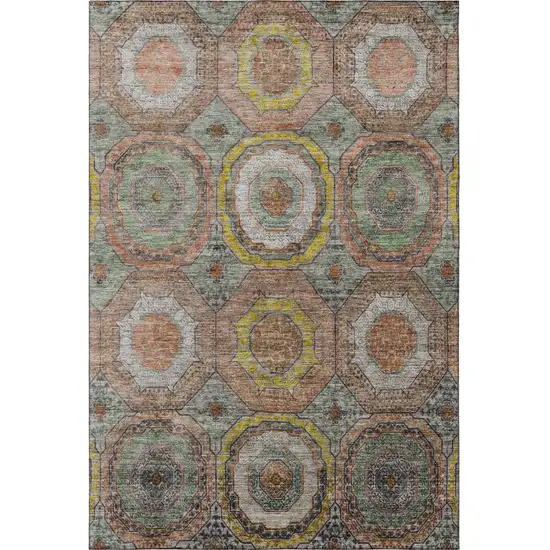 Sage And Gold Geometric Washable Area Rug With UV Protection Photo 4