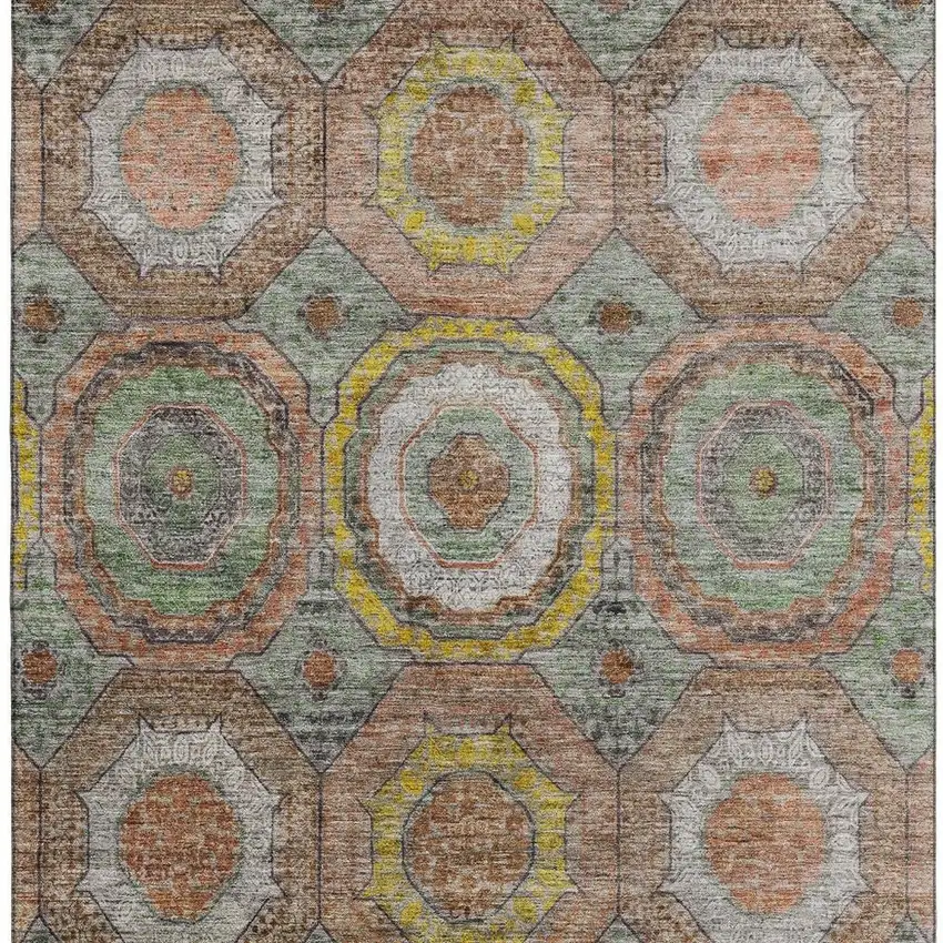 Sage And Gold Geometric Washable Area Rug With UV Protection Photo 4