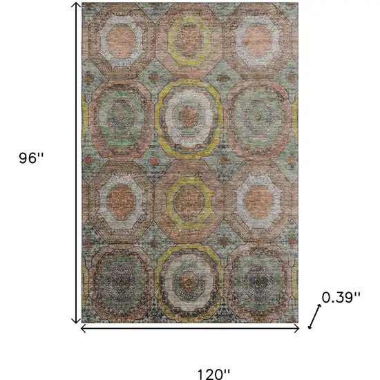 Sage And Gold Geometric Washable Area Rug With UV Protection Photo 9