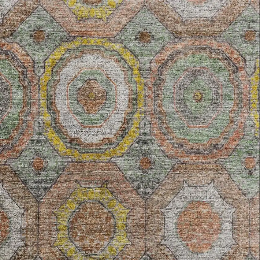 Sage And Gold Geometric Washable Area Rug With UV Protection Photo 3