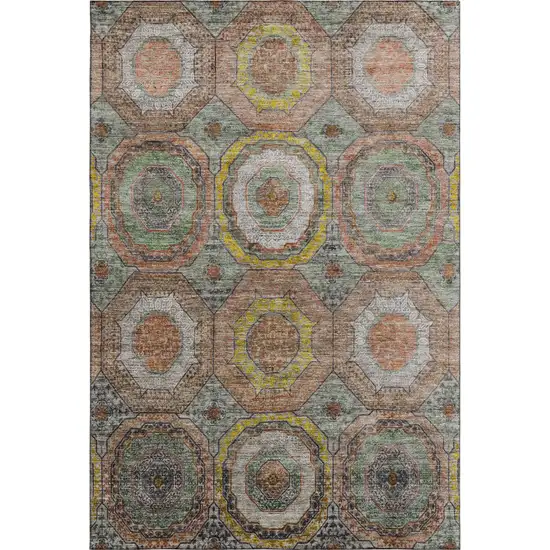 Sage And Gold Geometric Washable Area Rug With UV Protection Photo 1