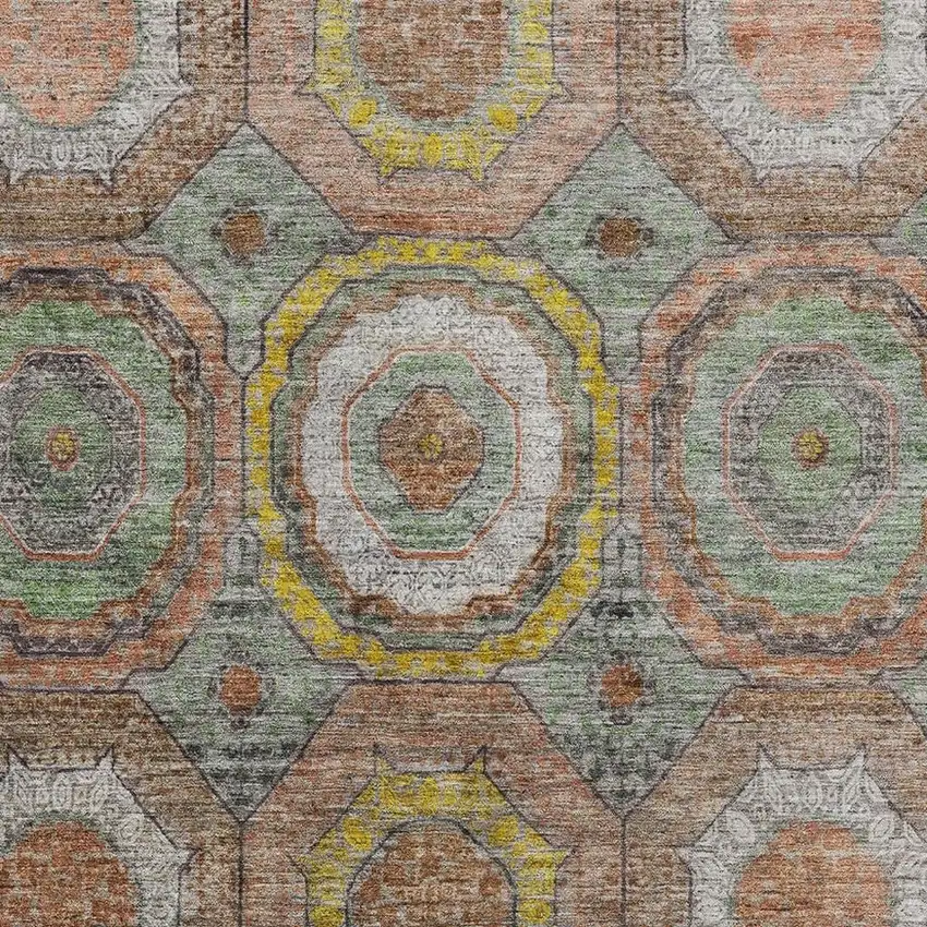 Sage And Gold Geometric Washable Area Rug With UV Protection Photo 3