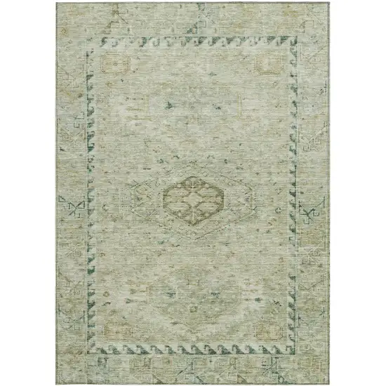 Sage And Gold Medallion Washable Indoor Outdoor Area Rug Photo 2