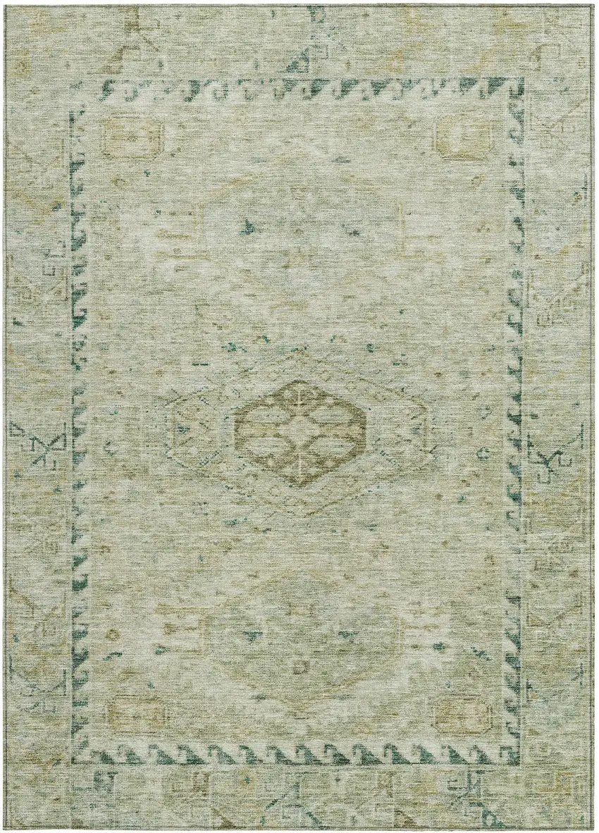 Sage And Gold Medallion Washable Indoor Outdoor Area Rug Photo 2