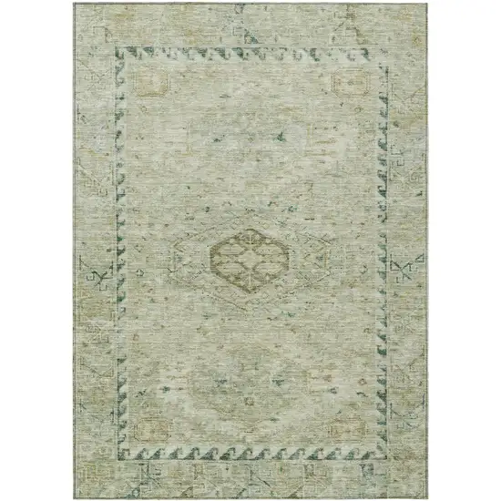 Sage And Gold Medallion Washable Indoor Outdoor Area Rug Photo 1