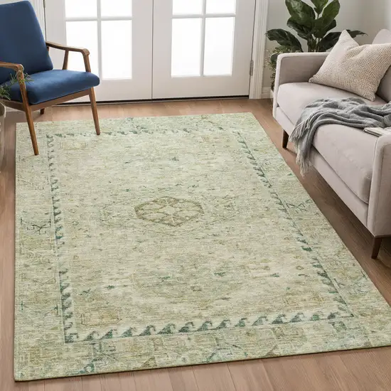 Sage And Gold Medallion Washable Indoor Outdoor Area Rug Photo 4