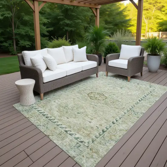 Sage And Gold Medallion Washable Indoor Outdoor Area Rug Photo 7