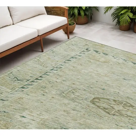 Sage And Gold Medallion Washable Indoor Outdoor Area Rug Photo 1