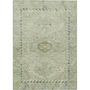 Photo of Sage And Gold Medallion Washable Indoor Outdoor Area Rug