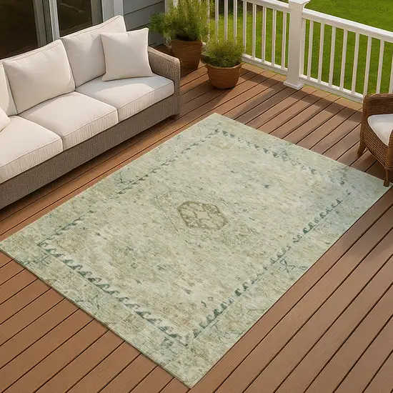 Sage And Gold Medallion Washable Indoor Outdoor Area Rug Photo 4