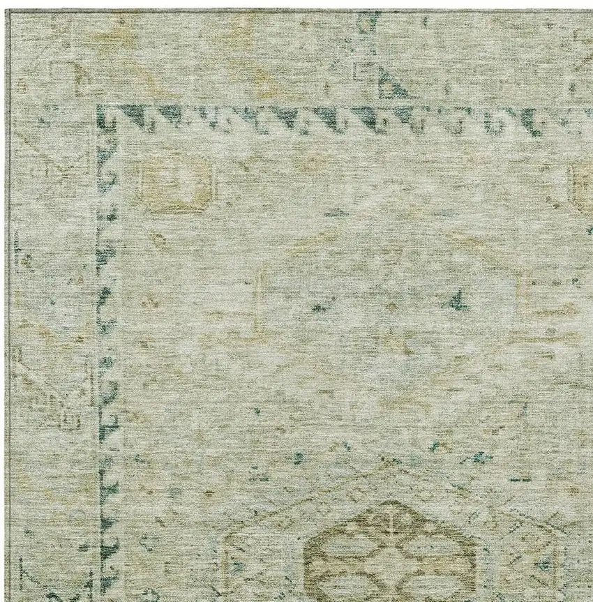 Sage And Gold Medallion Washable Indoor Outdoor Area Rug Photo 2